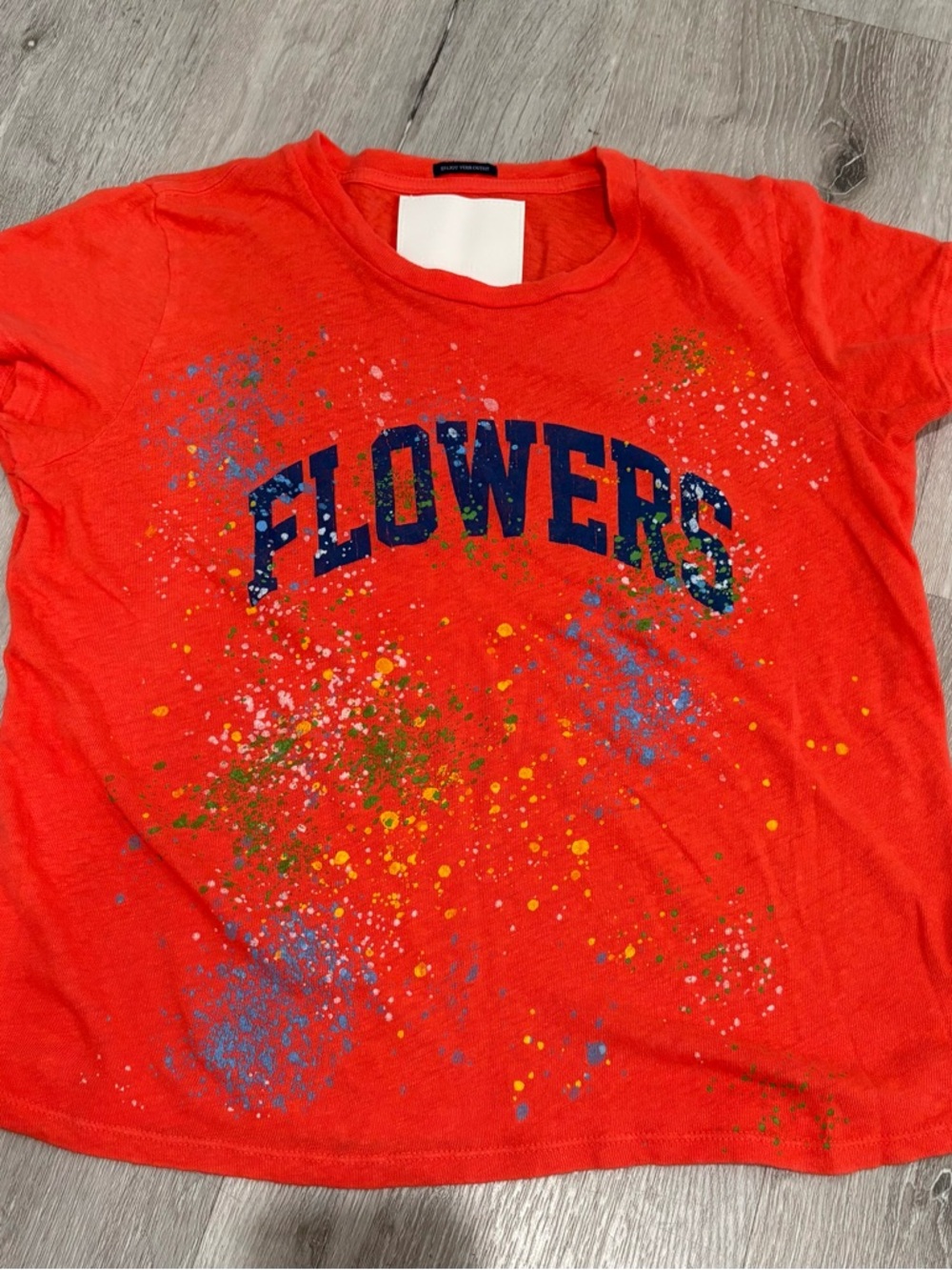 Mother or orange summer, paint splatter, flower t shirt.